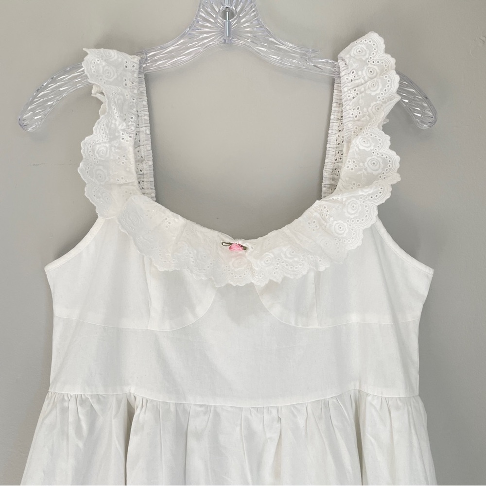 Cider White Eyelet Lace Ruffle Strap babydoll Midi Dress Cottagecore Large - Picture 4 of 10